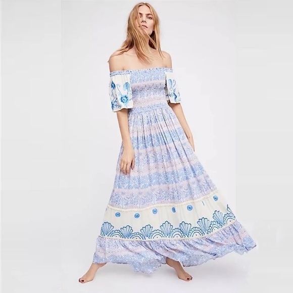 Embroidered Smocked Hummingbird Maxi DRESS - Picture 2 of 8